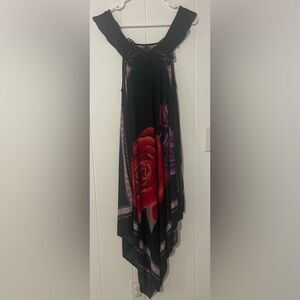 Black Swimsuit Cover Up With Rose Design